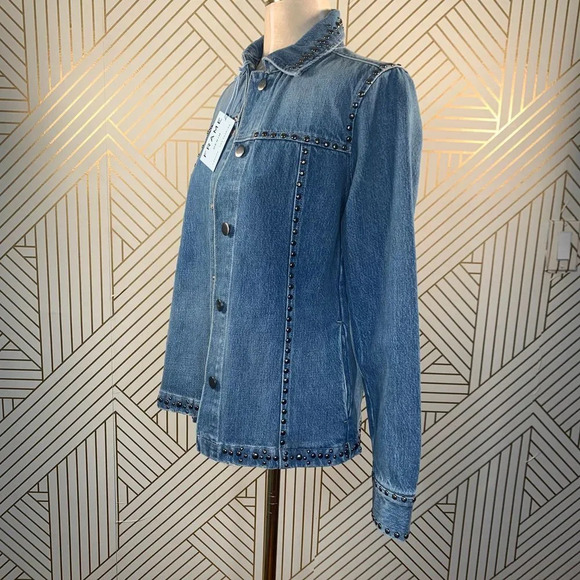 Frame Le Studded Motif Jenning Blue Denim Jacket - Picture 9 of 12